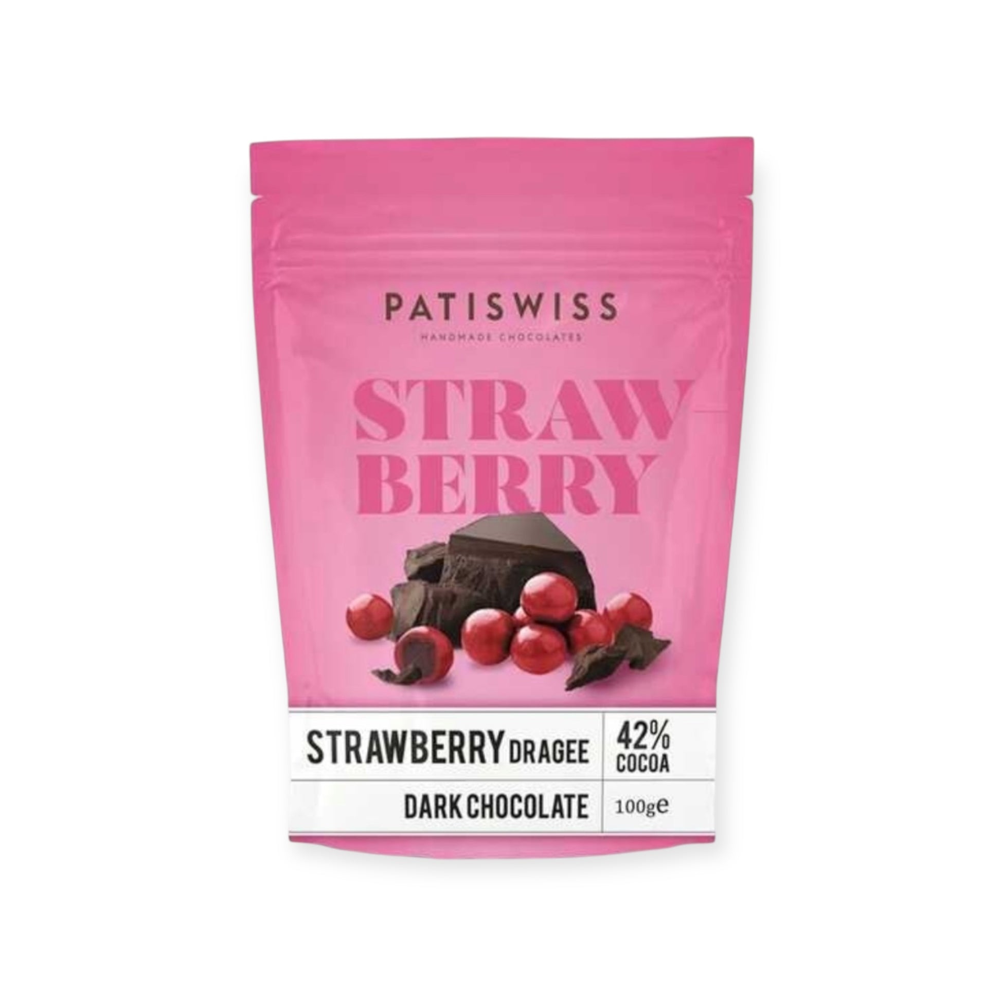 Patiswiss Strawberry Dragee Dark Chocolate 100g | Ansably