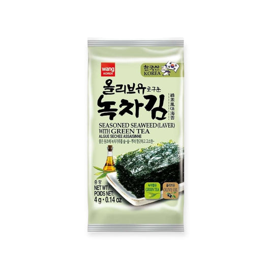 Wang Korean Roasted Seaweed 4g – Infused with olive oil & green tea for a delicate, crispy snack